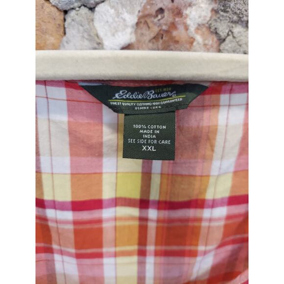 Eddie Bauer Womens Sleeveless Tank Top Blouse XXL Orange Plaid Cotton - Picture 2 of 3
